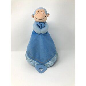 Prestige Baby Blue Plush Monkey Security Blanket Satin Lovey with Teether